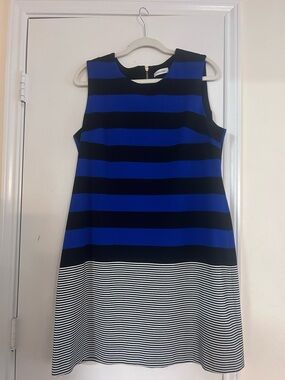 Calvin Klein Blue & Black Striped A-Line Dress